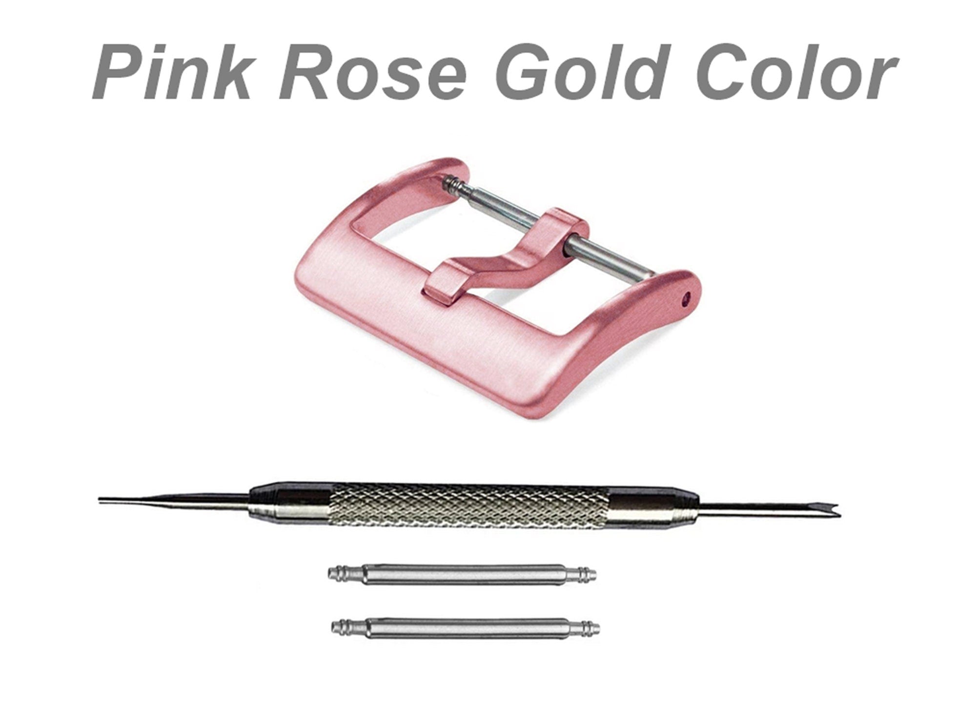 4pcs Set Modern Buckles for 16mm 20mm Watch Straps Bands Replacement Kit Clasp Silver Black Pink Rose Gold Color Finish -Pins Tool Included